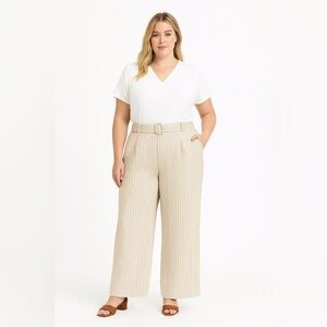 Lane Bryant Beige Striped Linen-Blend Wide-Leg Pants Sz. 16